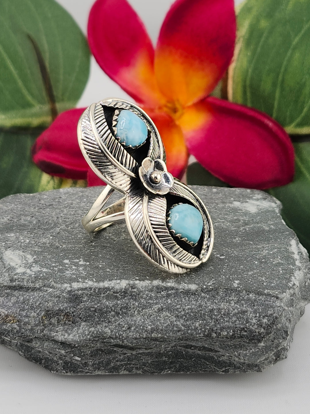 2 Stone Larimar Ring Size 6.25