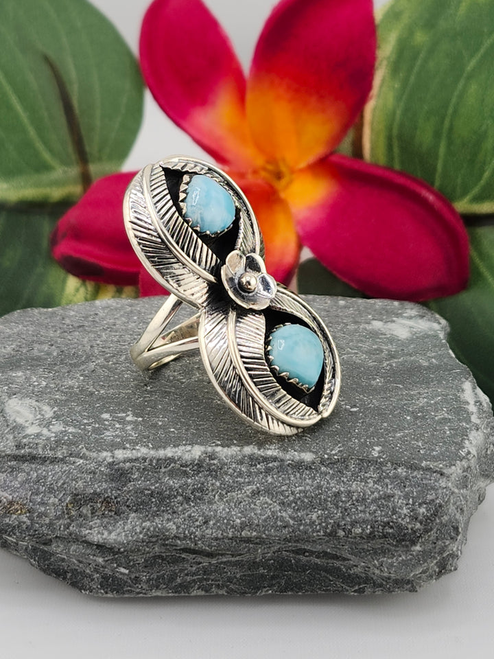 2 Stone Larimar Ring Size 6.25