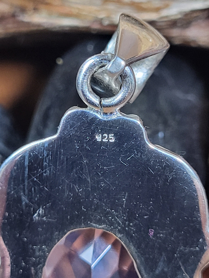 Natural Lavender Quartz 925 Sterling Silver Rose Cut Pendant - 1 3/4"