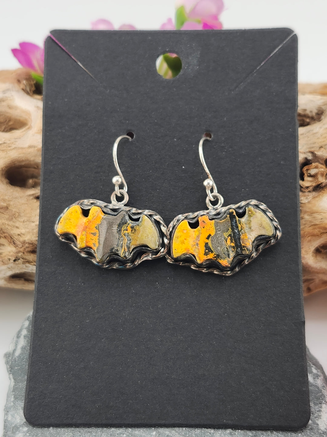 Bumblebee Jasper Bat Dangle Earrings