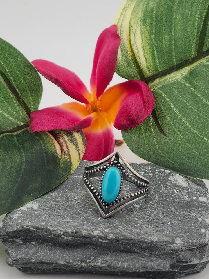 Oxidized Marquee Turquoise Ring Size 9.25