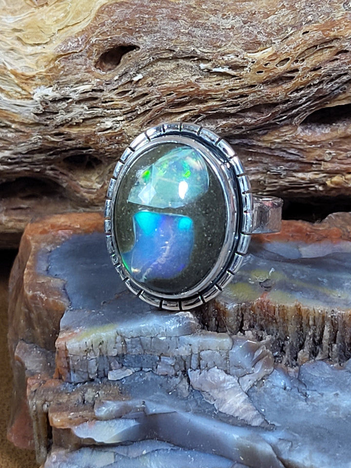 Natural Ethiopian Boulder Opal 925 Sterling Silver Ring - Size 6