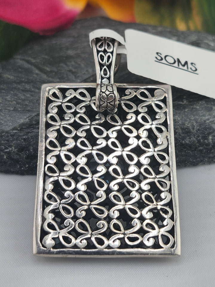 Designer SOMS Blue Topaz and 925 Sterling Silver Pendant