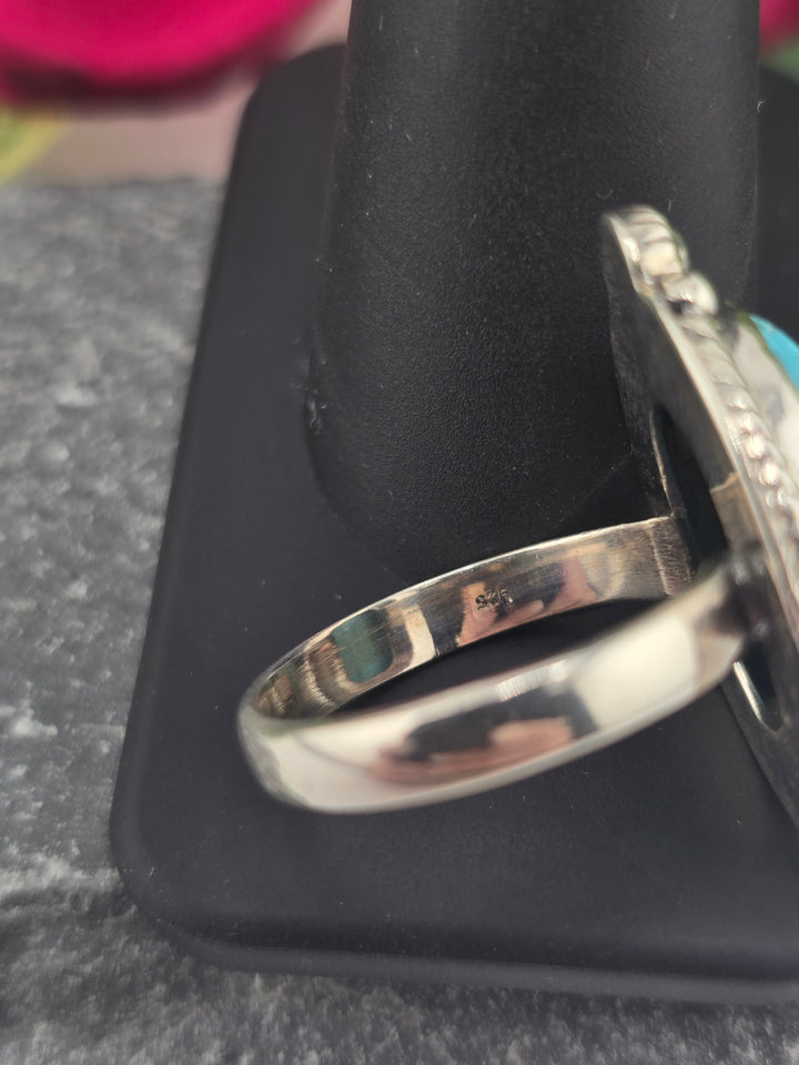 Carved American Turquoise sterling silver 925 ring size 9