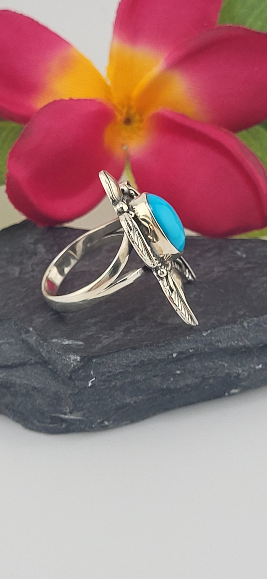 Turquoise and 925 Sterling Silver Turtle Ring Size 8