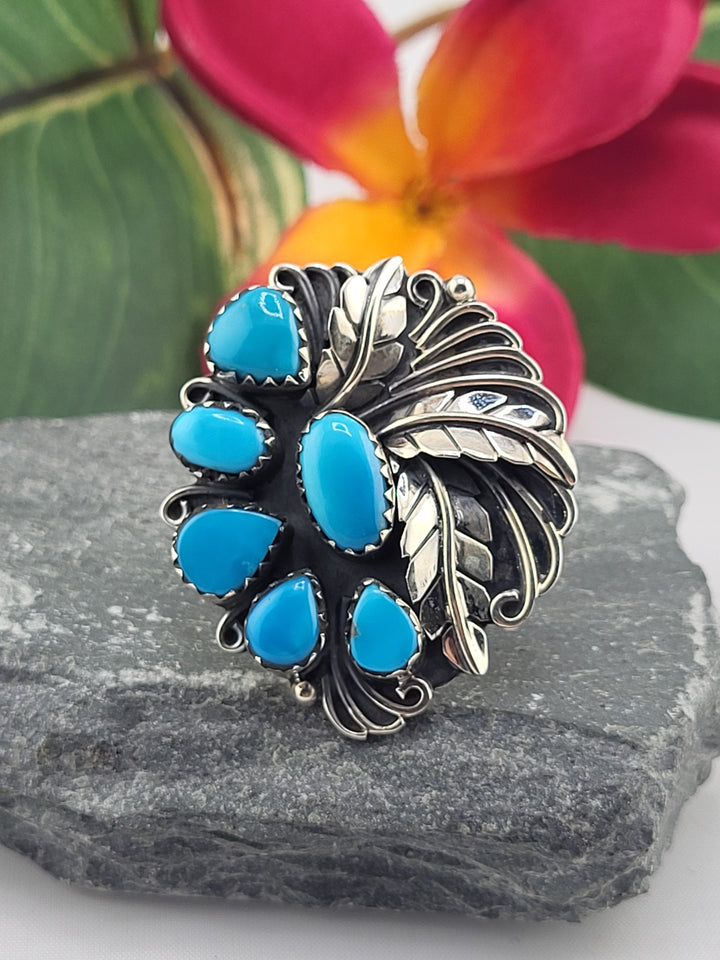 Turquoise Cluster Ring Size 7.75
