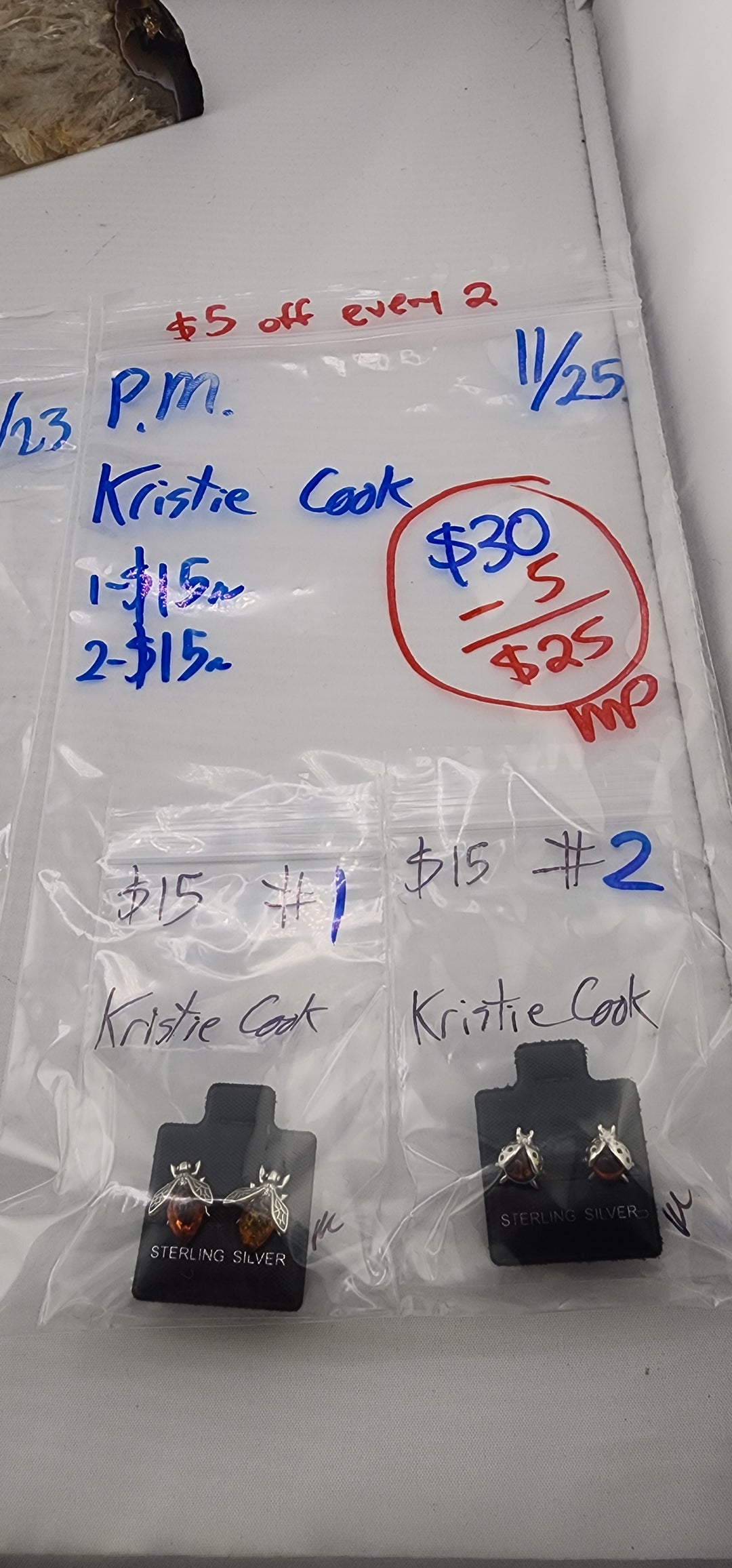 PM SHOW 48HR - RESERVED FOR: Kristie Cook - 11/25/2025 tiktok Live Show - 2 Sterling Silver Items