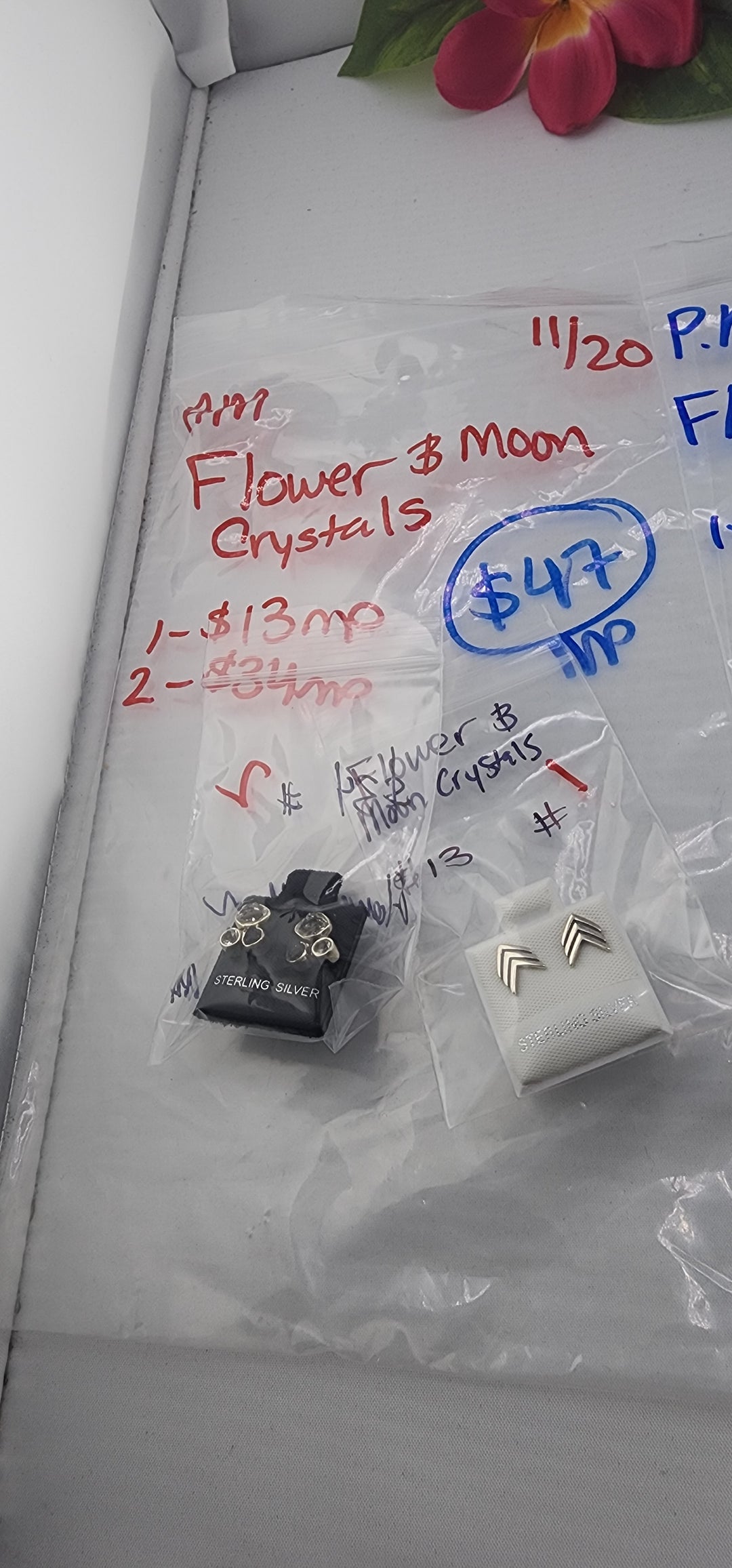 AM SHOW 48HR RESERVED FOR: Flowers & moon crystals - 11/20/2025 FL tiktok Live Show - 2 Sterling Silver Items