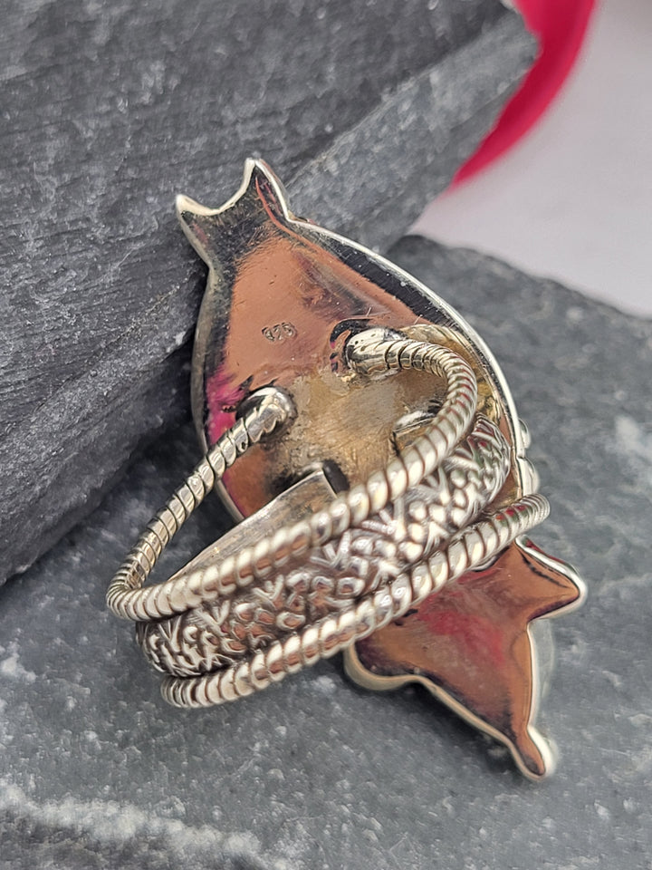 Dendritic Opal & Black Onyx Ring Size 9