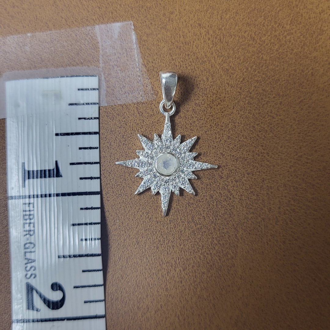 Natural Moonstone/CZ 925 Sterling Silver Pendant