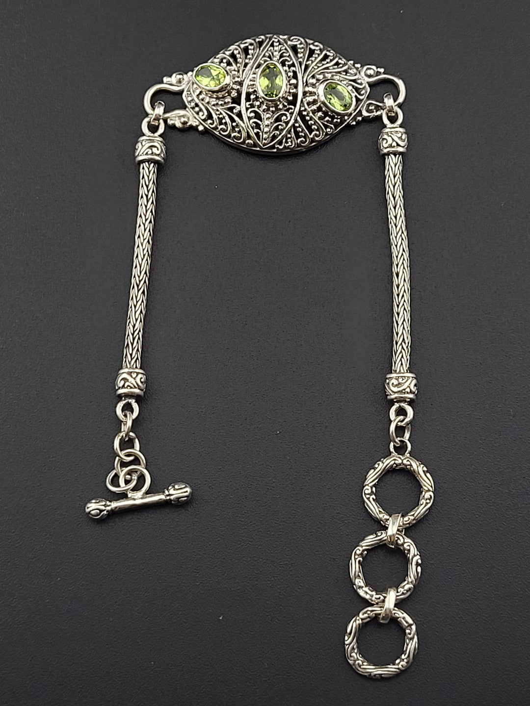 Bali 925 Sterling Silver Peridot Adjustable Bracelet