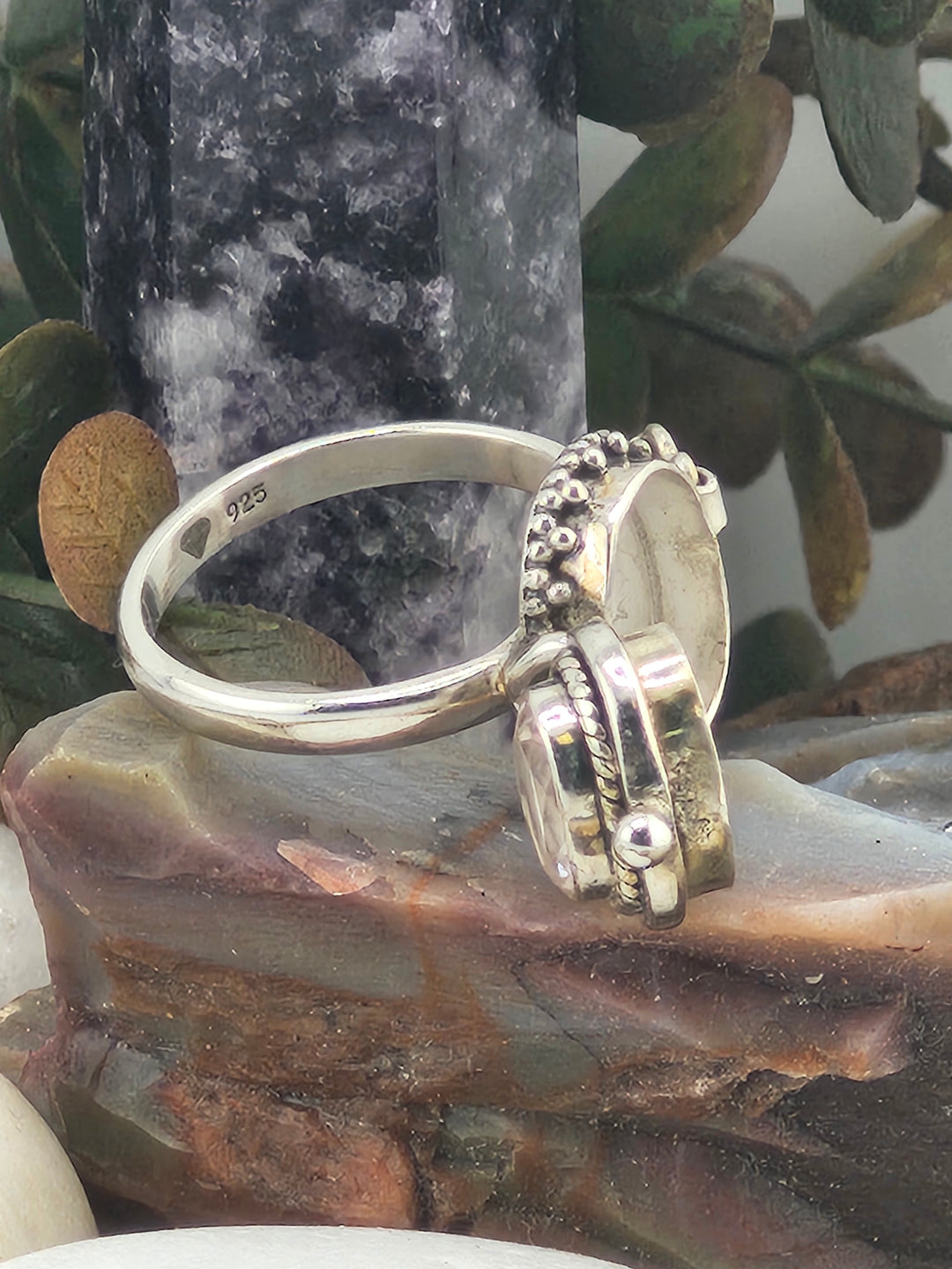 Rose Quartz & 925 Sterling Silver Lockett Ring Size 8