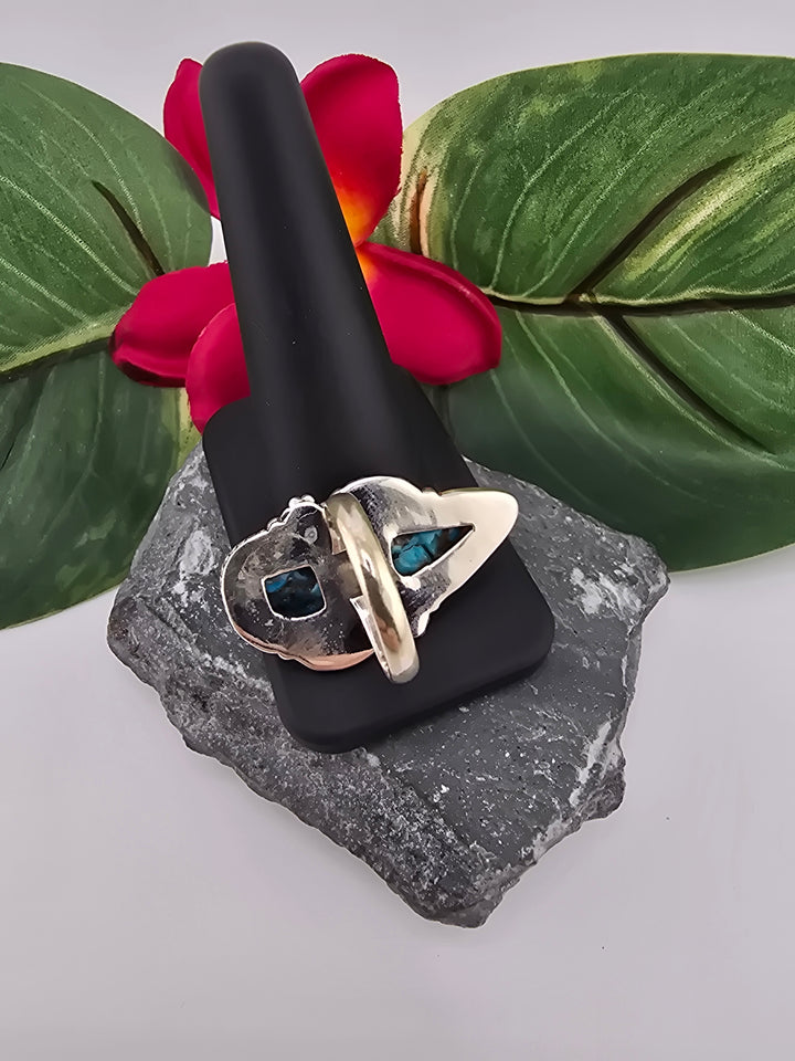 Double stone Kingman Turquoise sterling silver 925 ring size 8