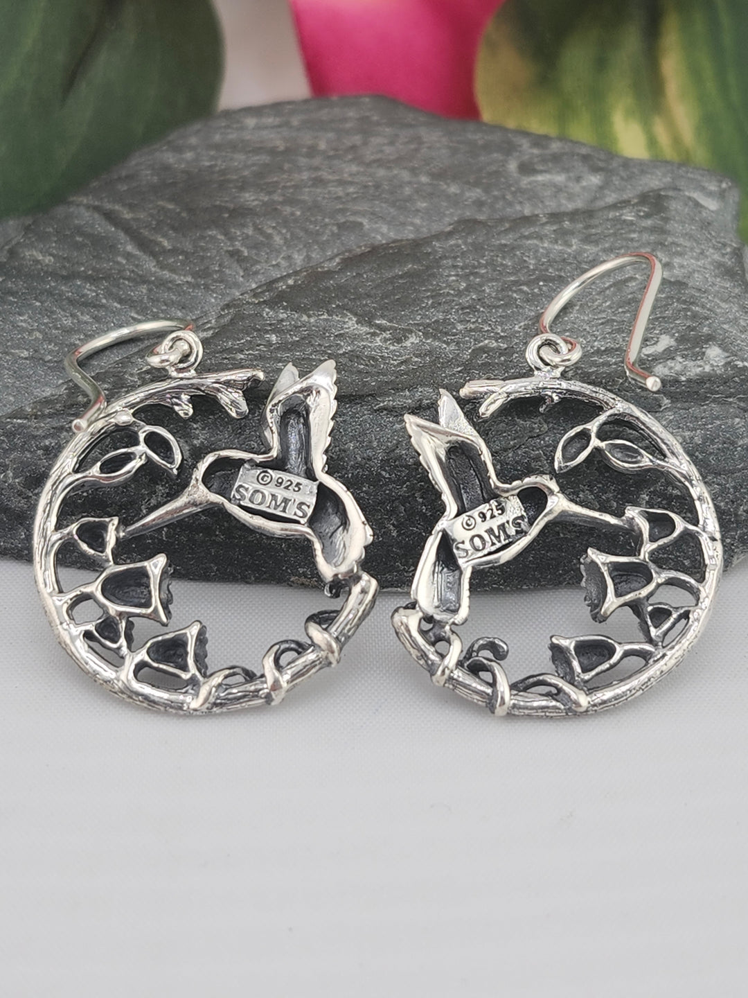 Designer SOMS 925 Sterling Silver Hummingbird Earrings