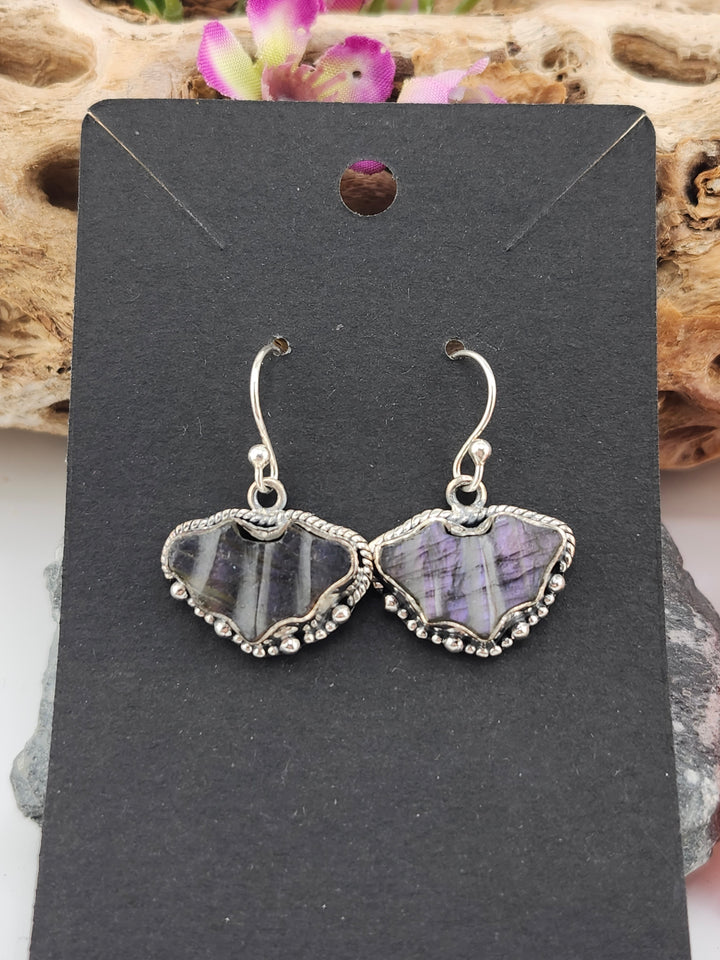 Purple Labradorite Bat Dangle Earrings