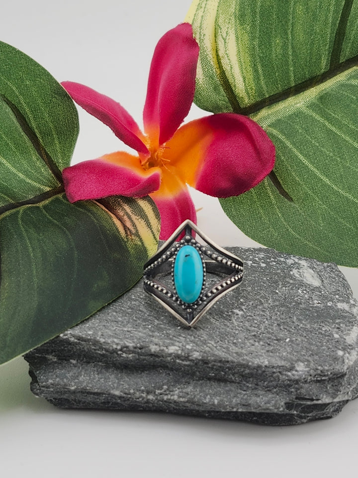 Oxidized Marquee Turquoise Ring Size 8