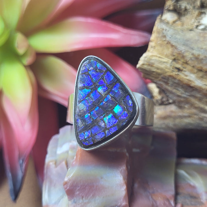 Natural Canadian Ammolite 925 Sterling Silver Ring