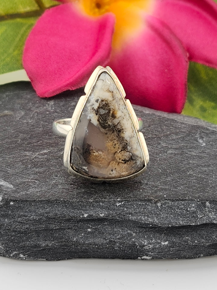 Tiger Dendritic Agate Ring & 925 Sterling Silver Size 7.5