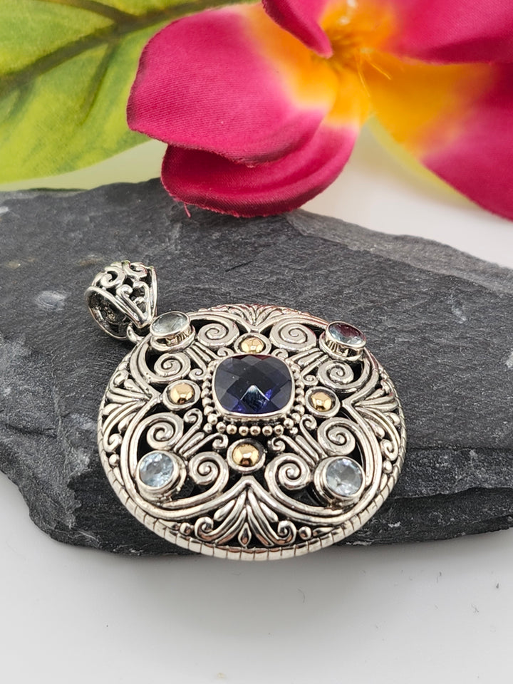 Tanzanite/Topaz & 18k Accented Bali Pendant