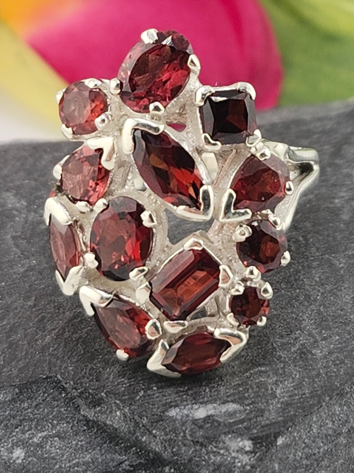 Cluster Garnet Ring Size 6