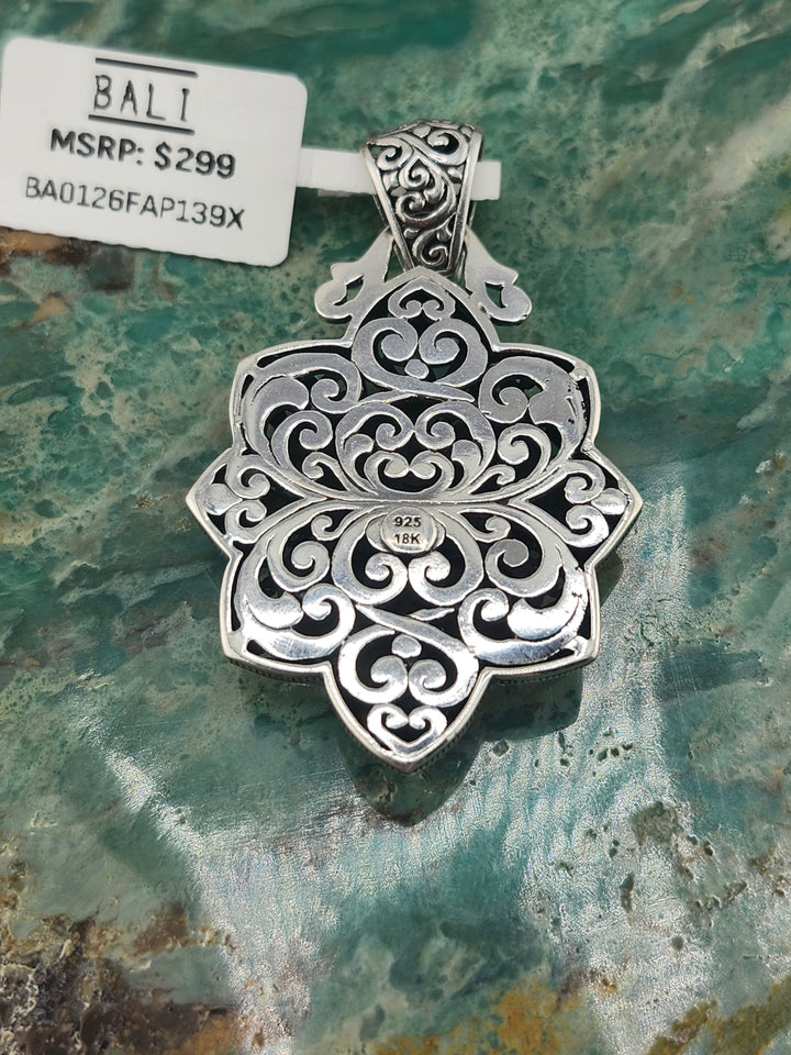 Bali 925 Sterling Silver/18K and Mixed Gemstone Pendant