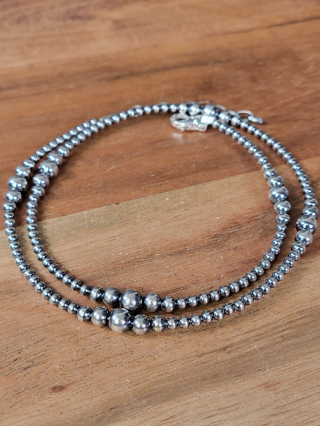 Oxidized Sterling Silver Graduated Bead Station Necklace 3‐6mm 20"+2" extension