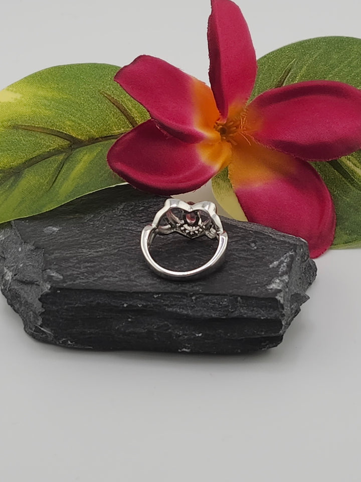 Tourmaline and 925 Sterling Silver Heart Ring with cz