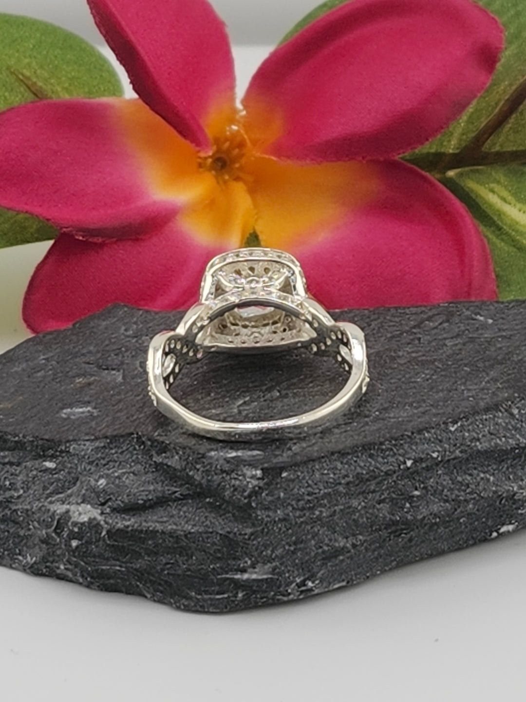 Aqua and 925 Sterling Silver Ring w/ cz