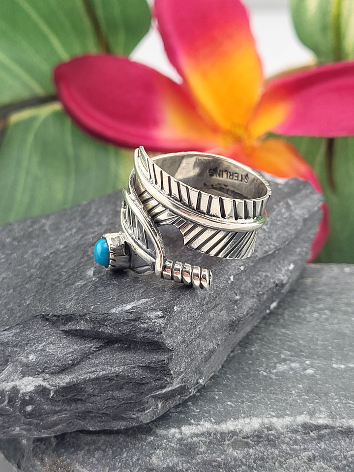 Turquoise Feather Adjustable Ring Size 7