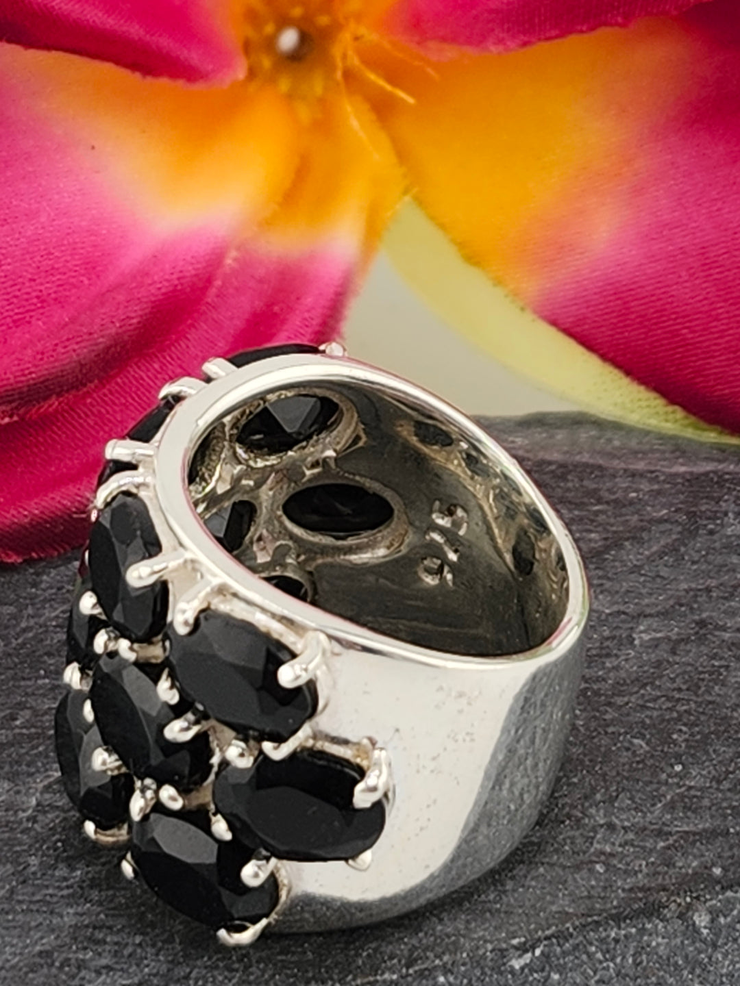 Black Onyx Cluster Ring Size 5