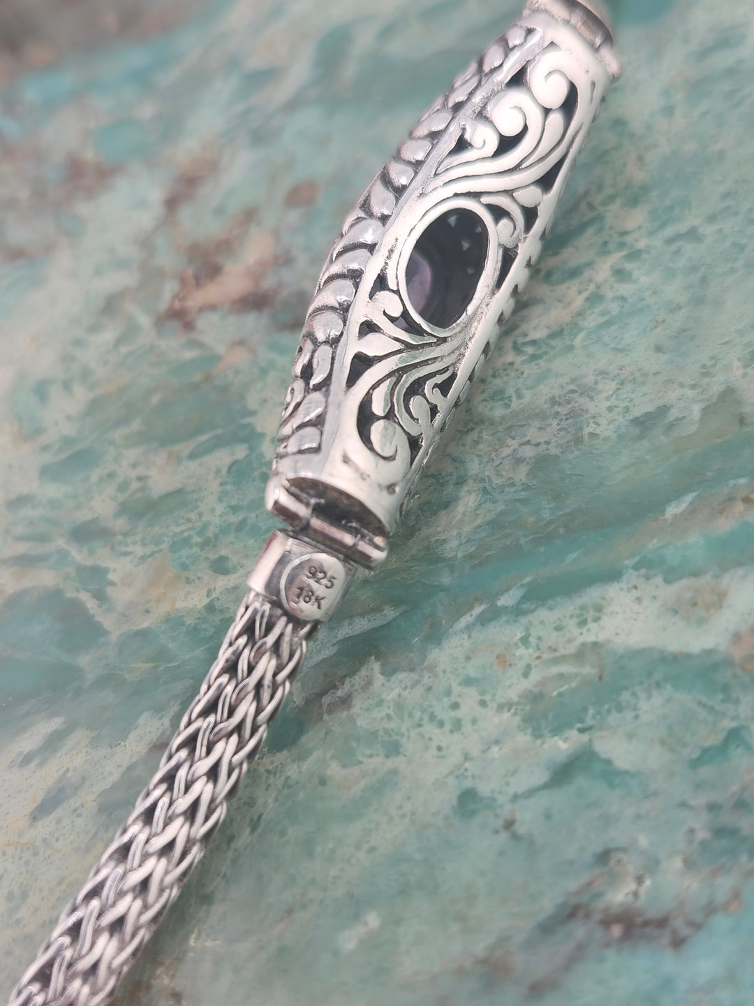 Bali 925 Sterling Silver/18K Gold Accented Amethyst Bracelet
