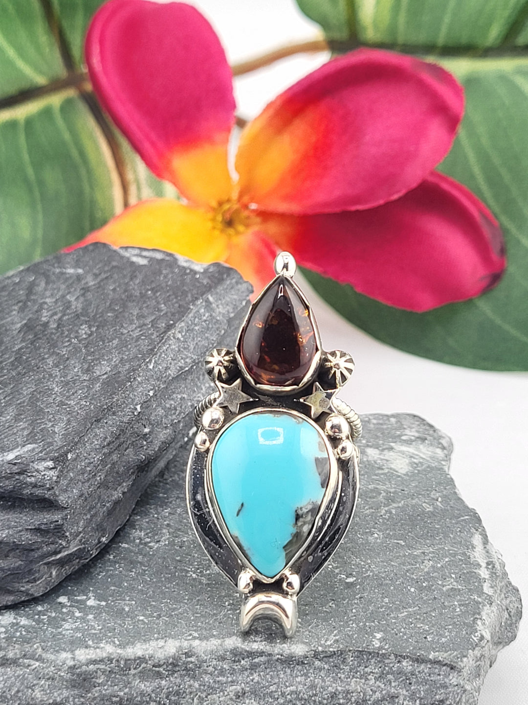 Turquoise & Baltic Amber Ring Size 6