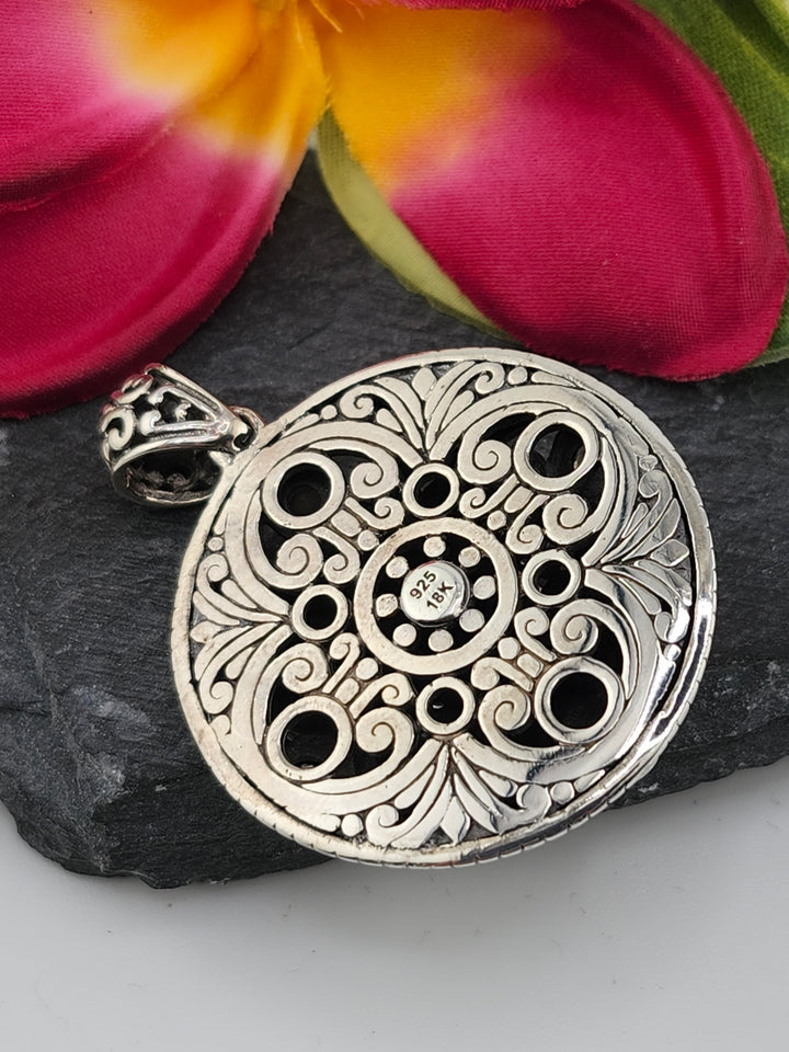 Green Quartz/Citrine & 18k Accented Bali Pendant