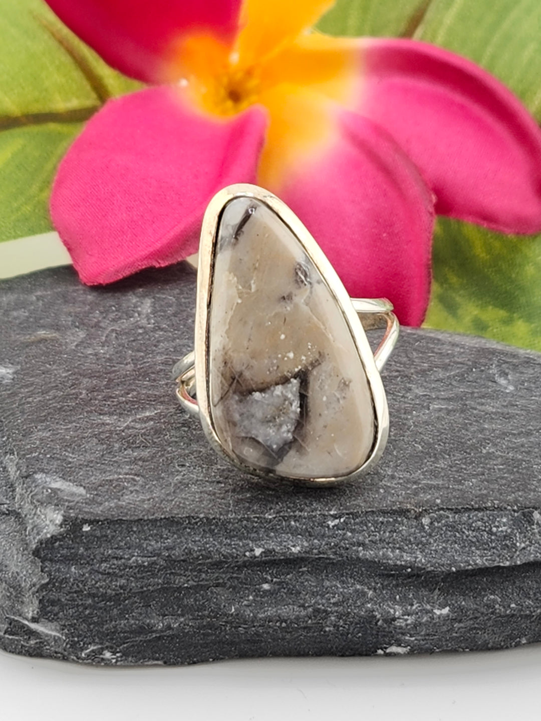 Mushroom Jasper & 925 Sterling Silver Ring Size 9.25