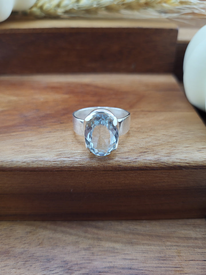925 Sterling Silver Natural Aquamarine Ring Size 8