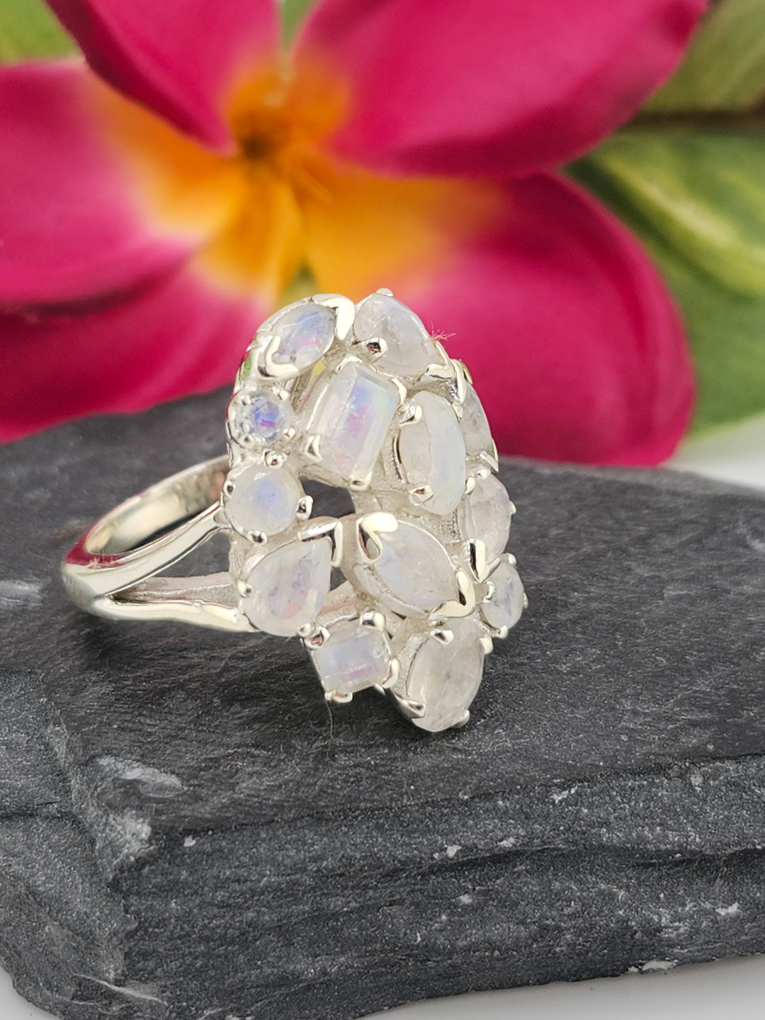 Cluster Moonstone Ring Size 8