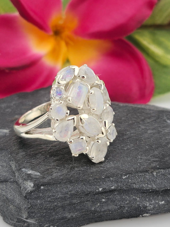 Cluster Moonstone Ring Size 8