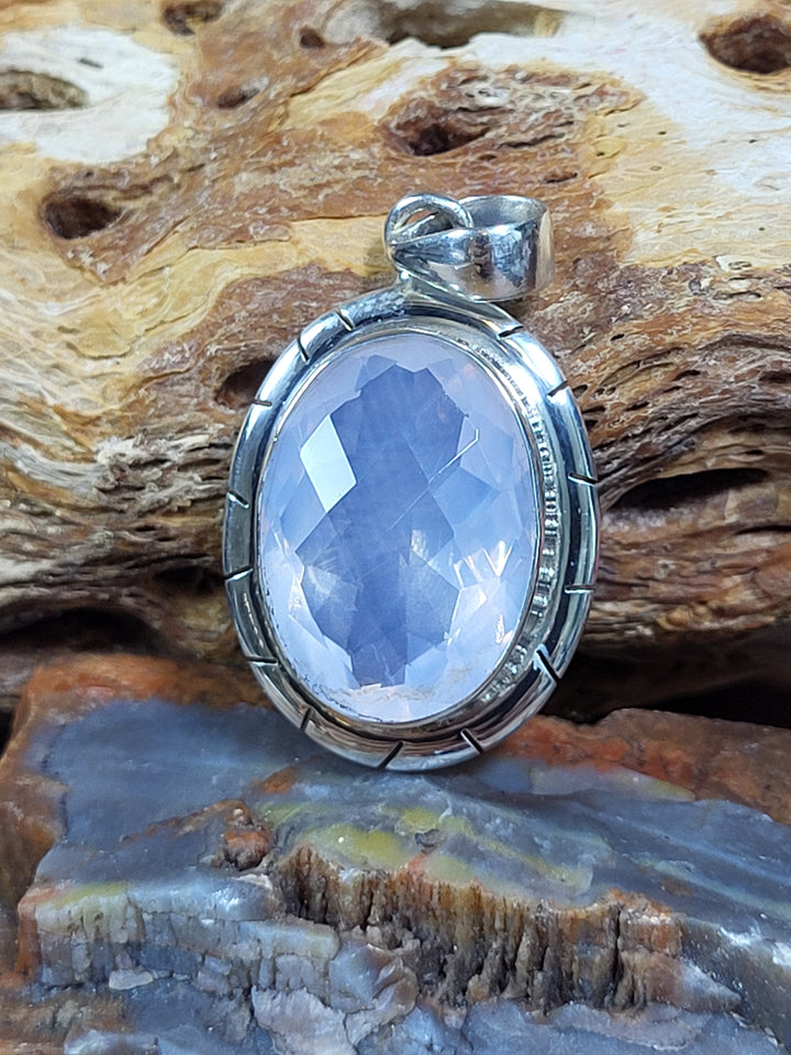 Natural Lavender Quartz 925 Sterling Silver Rose Cut Pendant -