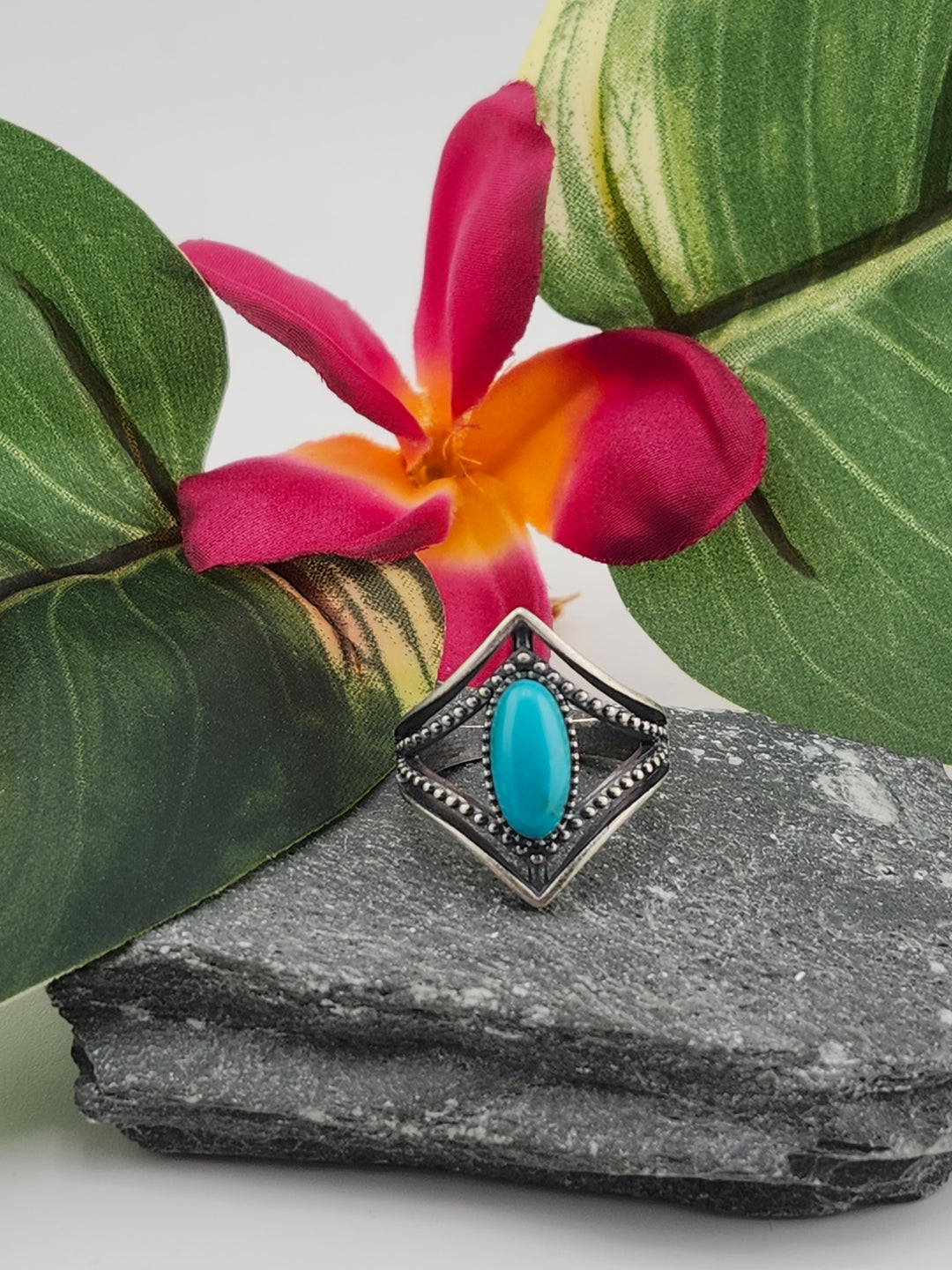 Oxidized Marquee Turquoise Ring Size 7