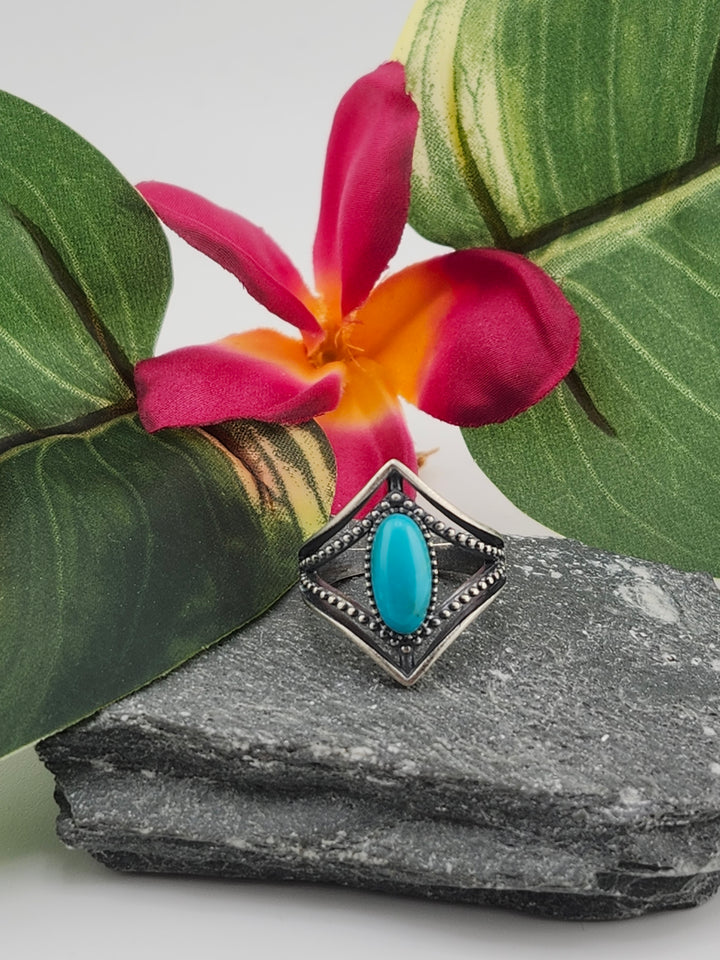 Oxidized Marquee Turquoise Ring Size 7
