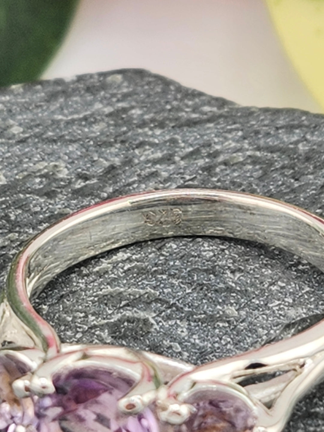 Three Stone Amethyst and 925 Sterling Silver Ring - Size 5.5