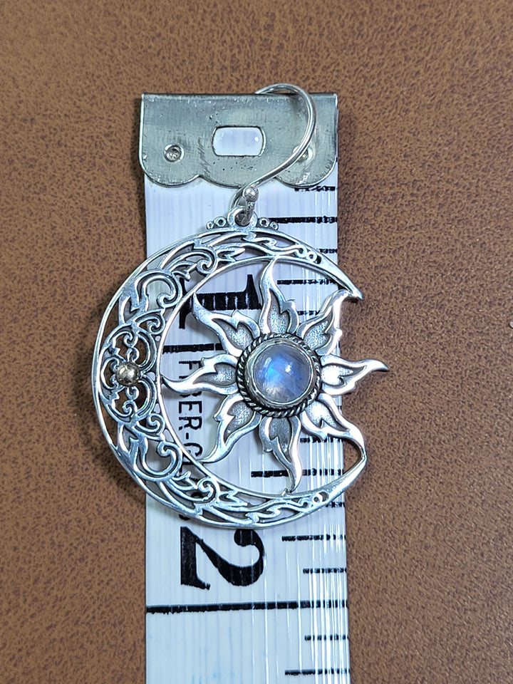 Natural Moonstone Moon Dangles 925 Sterling Silver + 18k Accents