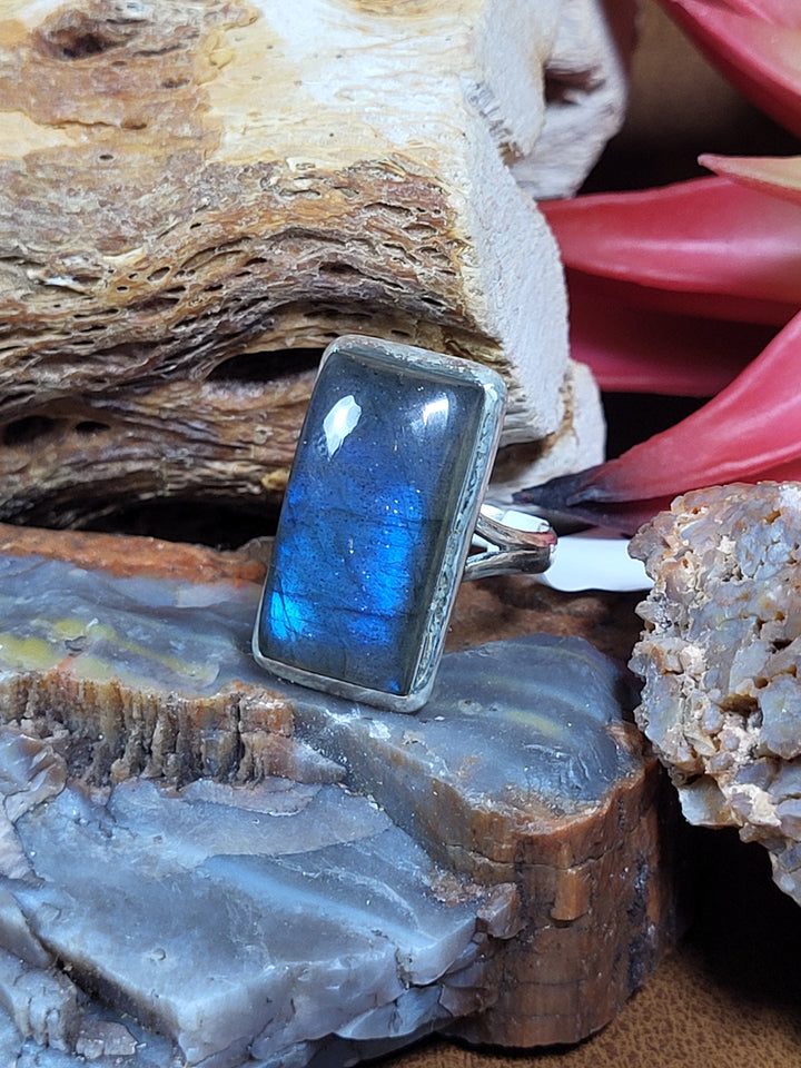 Natural Blue Labradorite 925 Sterling Silver Ring - Size 5