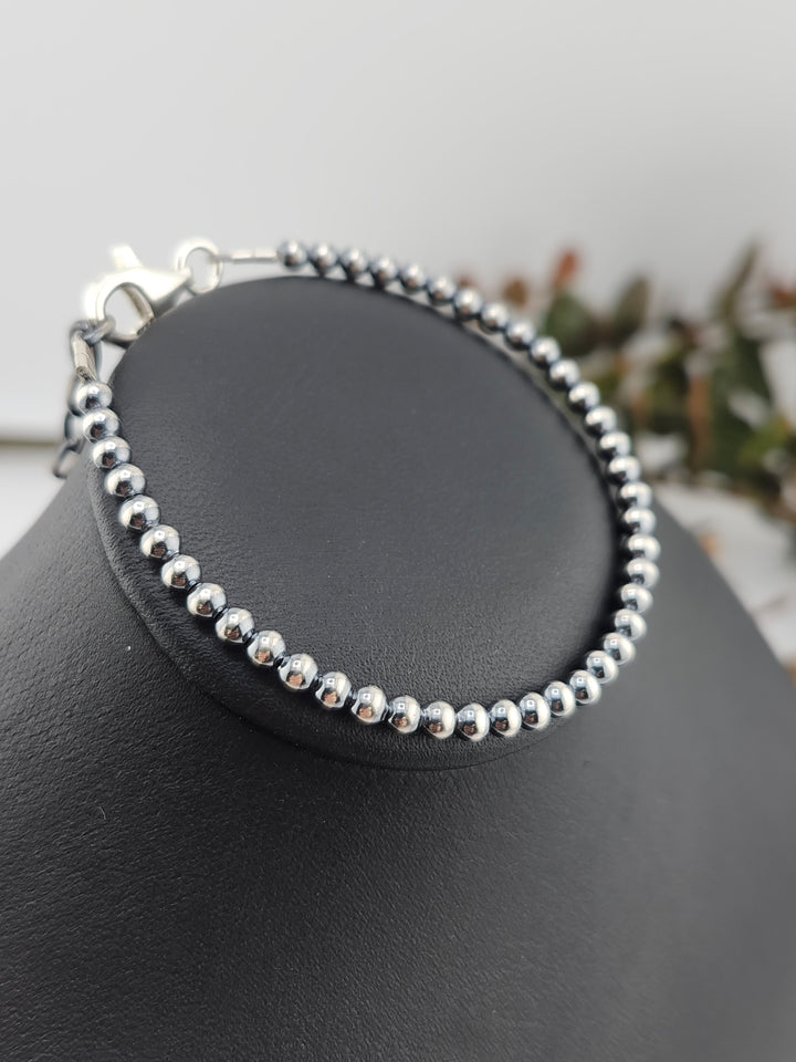 3mm 6"+1" Oxidized 925 Sterling Silver Bead Bracelet
