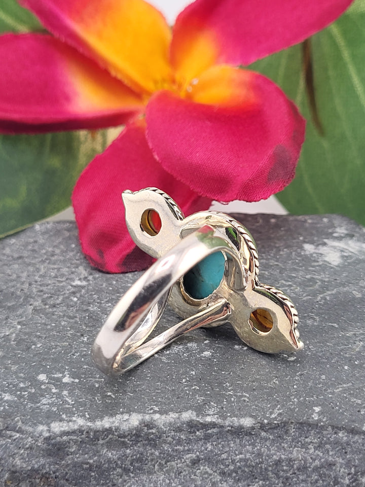 Turquoise & Baltic Amber Ring Size 10