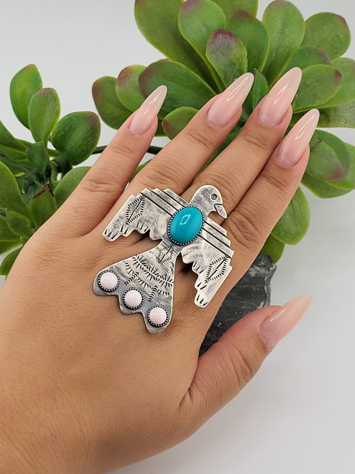 Sterling Thunderbird Turquoise and Queen Conch Ring