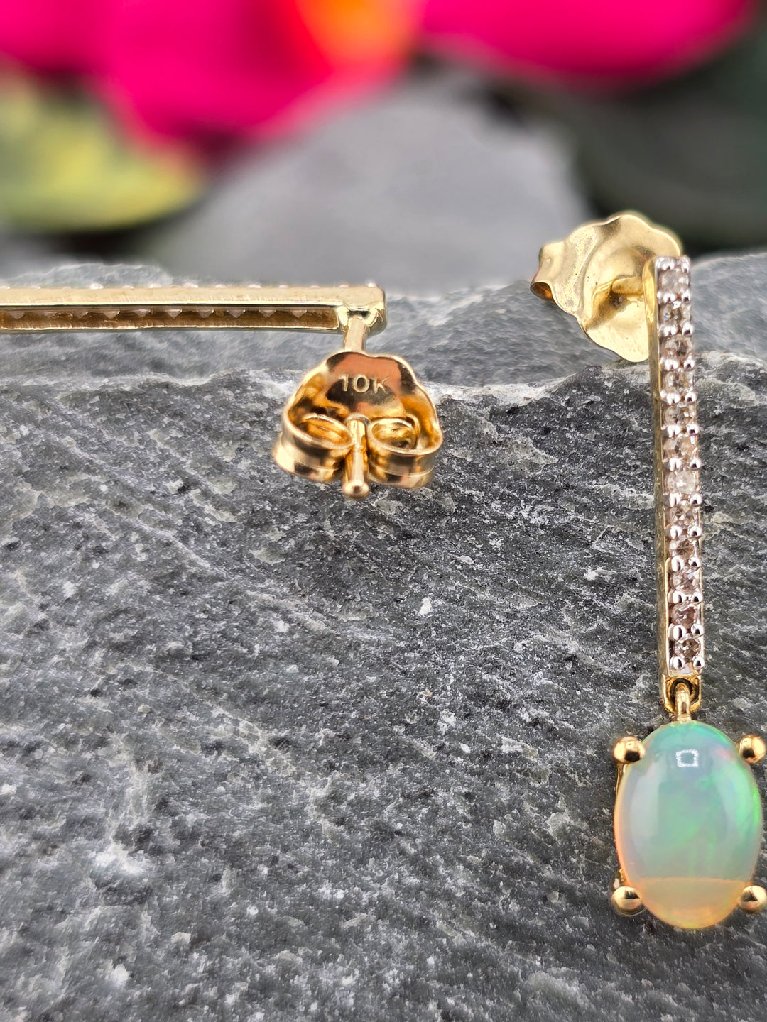 10K Gold Natural Ethiopian Opal & Natural Diamonds