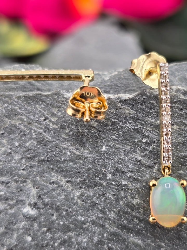 10K Gold Natural Ethiopian Opal & Natural Diamonds