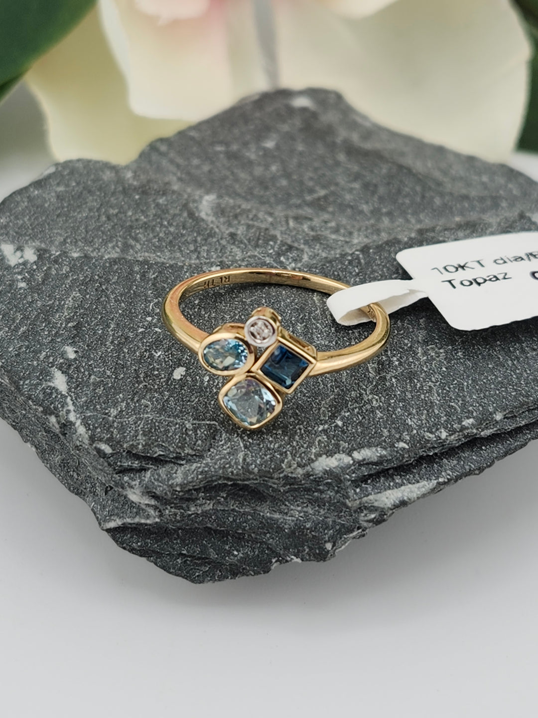 10K Gold Diamond and Blue Topaz Ring