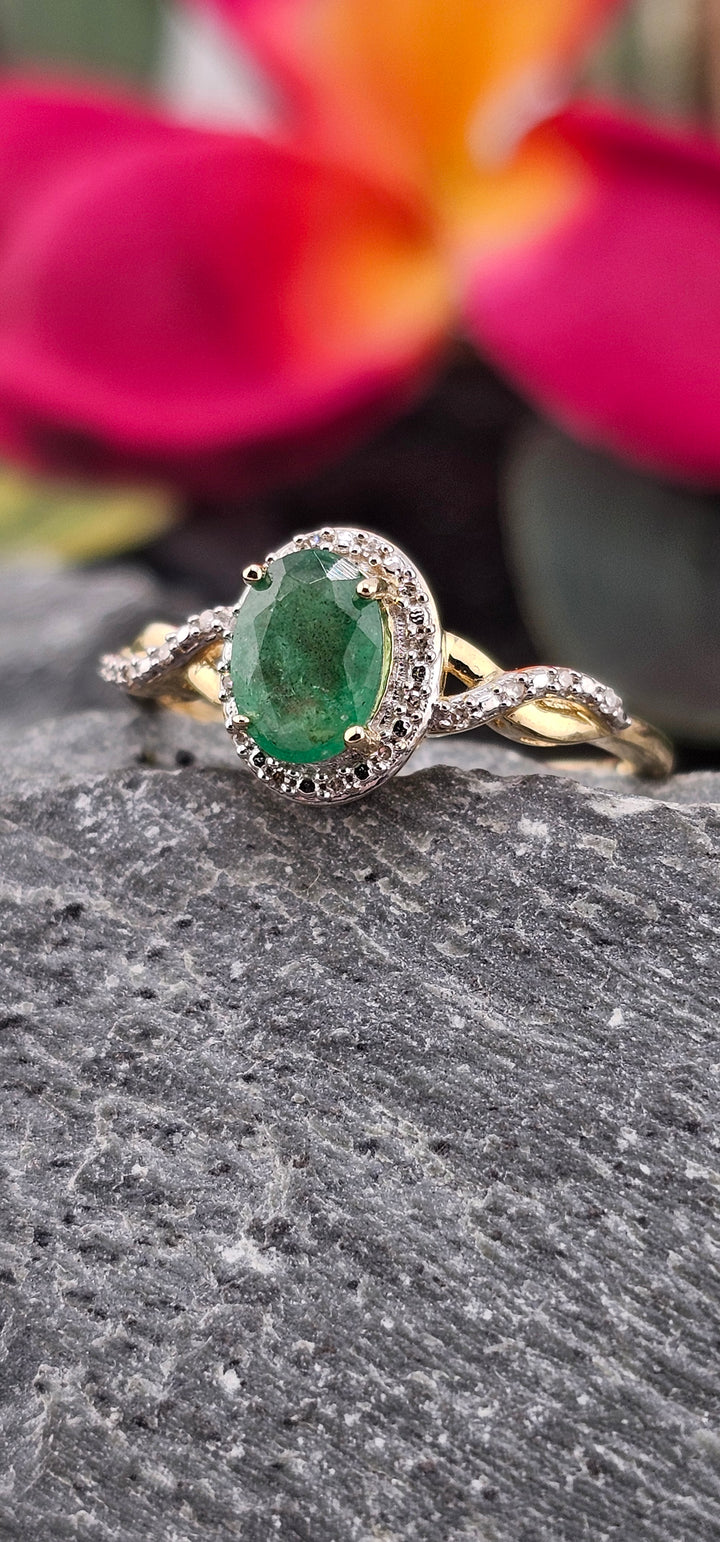 10K Yellow Gold, Emerald and Diamond Ring Size 7